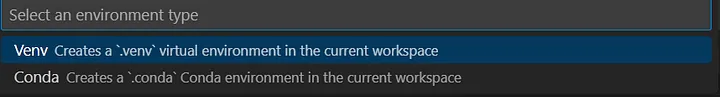 VSCode create environment